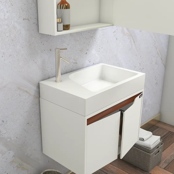 روشویی کابینتی کوچک با آینه داروخانه‌ای آلکا مدل 7060 در سایز 37*58.5