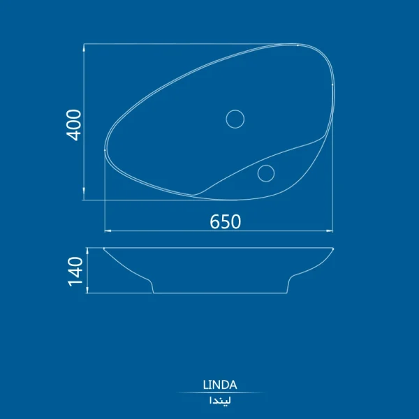 کاسه روکابینتی لیندا 65 برند چینی کرد سایز 40*65