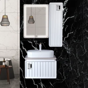 روشویی پی وی سی میکائیل کابین با آینه تاچ رینگ لایت لمسی