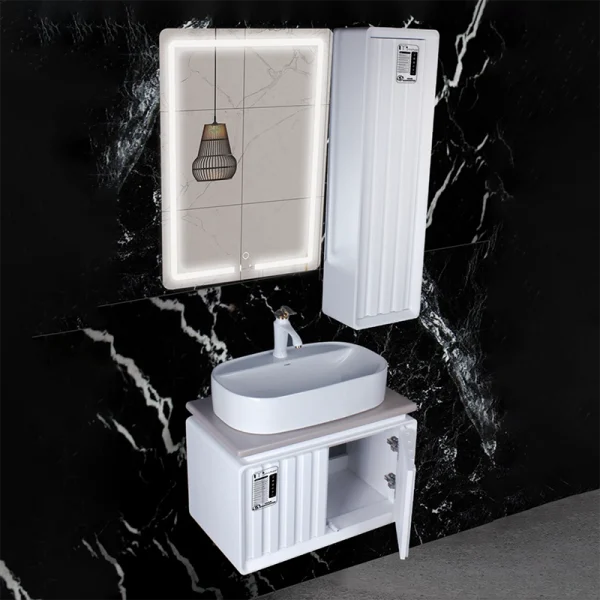 روشویی پی وی سی میکائیل کابین با آینه تاچ رینگ لایت لمسی