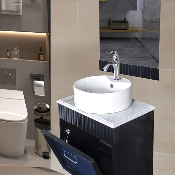روشویی کابینت دار مشکی سایز کوچک با صفحه سنگ طبیعی