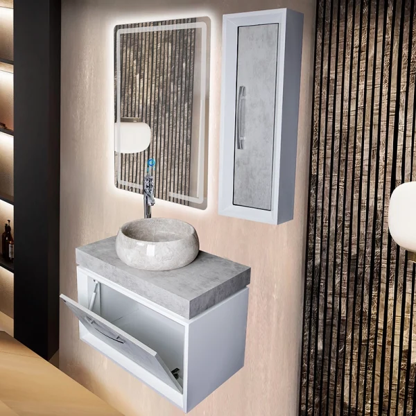 تصویر از کنار محصول روشویی کابینت دار لاکچری روکش دار میکائیل کابین