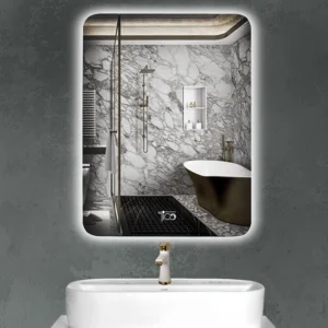 آینه بک لایت مستطیل عمودی با لبه‌های گرد شده مناسب سرویس بهداشتی