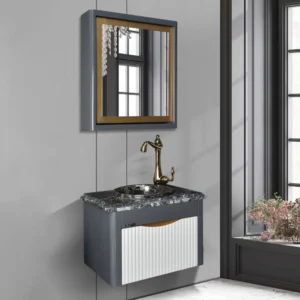 روشویی دیواری مدل آستر بدنه طوسی و درب بامبو