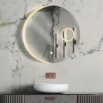 آینه هوشمند گرد P03-9 با طرح سندبلاست و نور بک‌ لایت