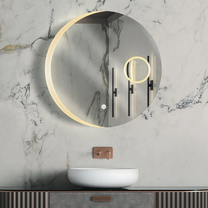 larus-mirror-p03-9-01 آینه هوشمند گرد P03-9 با طرح سندبلاست و نور بک لایت