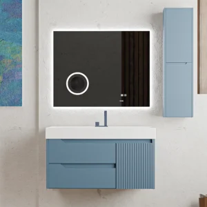 فولست روشویی کابینتی همراه با آینه و باکس کنار آن