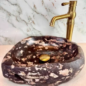 کاسه روشویی با سنگ طبیعی رودخانه ای