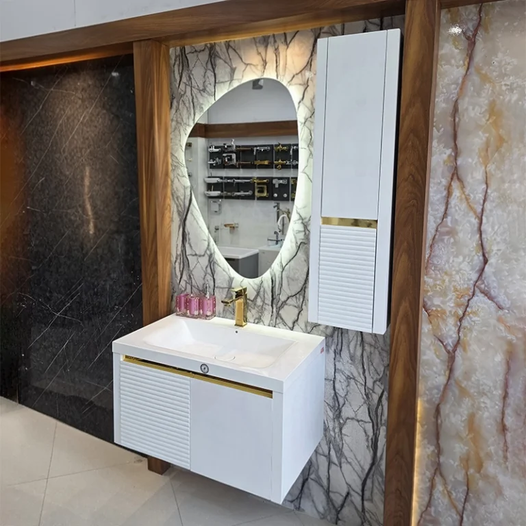 ست روشویی کابینتی سفید به همراه آینه بک لایت