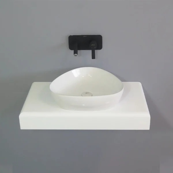 روشویی روکابینتی گاتریا مدل آسو مثلثی، سرامیکی با لعاب آنتی‌باکتریال و طراحی مدرن مینیمال