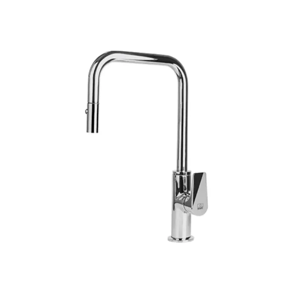 شیر ظرفشویی شاوری KWC مدل ورونا با بدنه برنجی، علمک چرخان ۳۶۰ درجه و شیلنگ کشویی بادوام