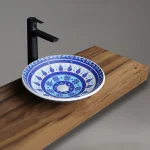 کاسه روشویی گرانیسی GB1146 با ترکیب رنگ سفید و آبی و طراحی مدرن