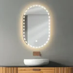 آینه سندبلاست بیضی P2-02 با نور بک‌لایت، دکمه لمسی، نصب آسان و قابلیت هوشمندسازی.