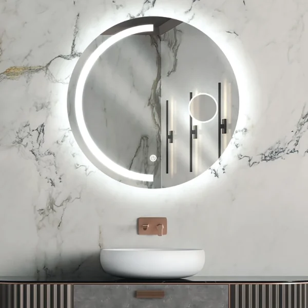 آینه بک‌لایت دایره‌ای P03-30 با نورپردازی مخفی و طراحی مینیمال