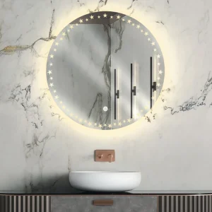 آینه بک‌لایت دستشویی دایره مدل P03-33 با نور یکنواخت و طراحی مینیمال