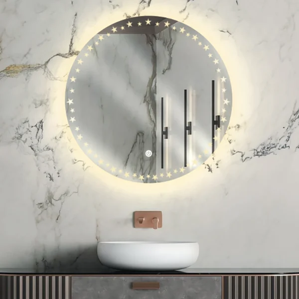 آینه بک‌لایت دستشویی دایره مدل P03-33 با نور یکنواخت و طراحی مینیمال