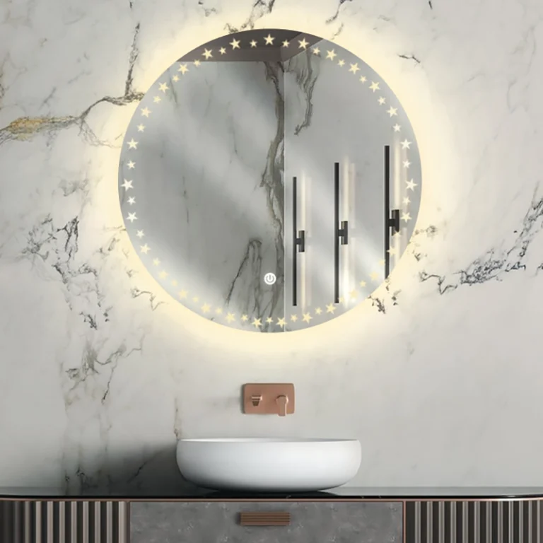 آینه بک‌لایت دستشویی دایره مدل P03-33 با نور یکنواخت و طراحی مینیمال