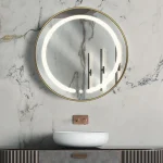 آینه دستشویی دایره‌ای سندبلاست P03-25 با 3 فرم متنوع همراه با نورپردازی LED مخفی