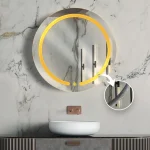 آینه دستشویی دایره‌ای سندبلاست P03-25 با 3 فرم متنوع همراه با نورپردازی LED مخفی
