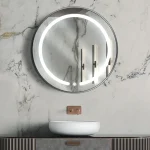 آینه دستشویی دایره‌ای سندبلاست P03-25 با 3 فرم متنوع همراه با نورپردازی LED مخفی