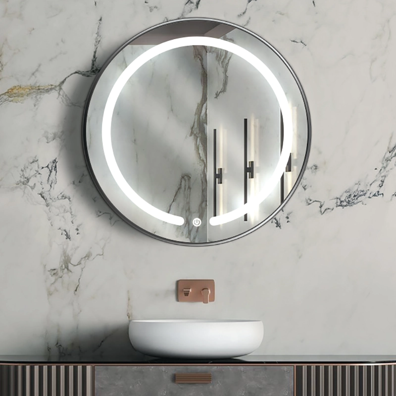 آینه دستشویی دایره‌ای سندبلاست P03-25 با 3 فرم متنوع همراه با نورپردازی LED مخفی