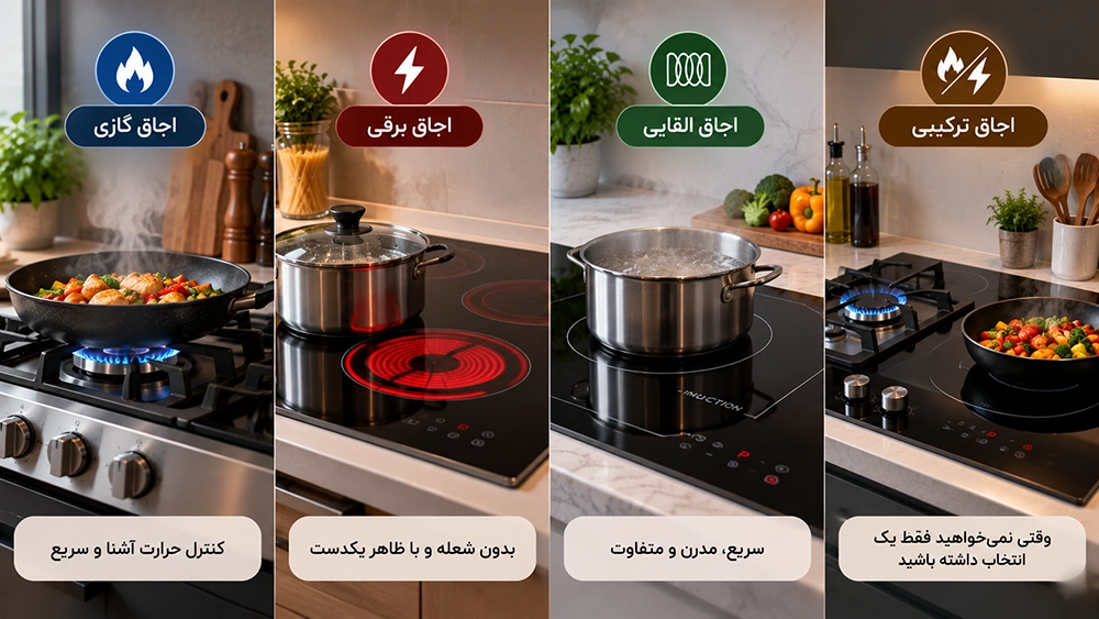 مقایسه انواع اجاق گاز گازی، برقی و ترکیبی در آشپزخانه